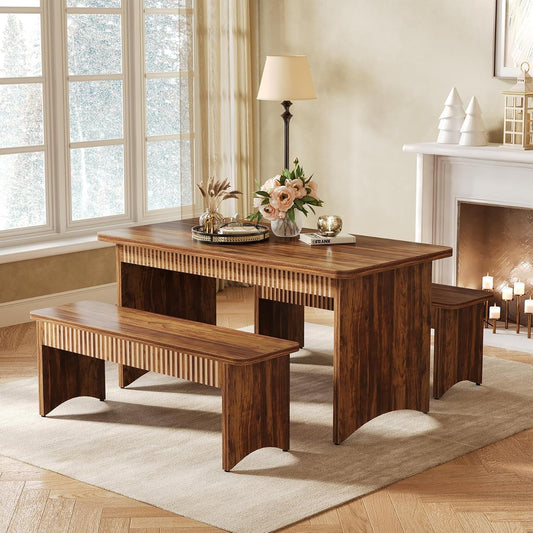 55-Inch Dining Table Set for 4-6 with Benches