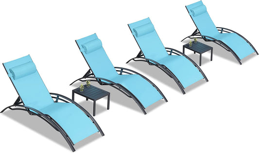 Patio Chaise Lounge Chair Set with 2 Side Table Outdoor Pool