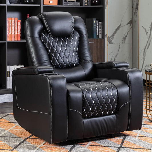 Black Power Recliner with USB, Cup Holders, Storage