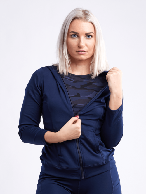 Athletic Fitted Zip-Up Hoodie Jacket with Pockets